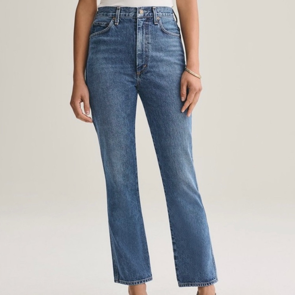 Agolde Pinch Waist Kick Flare High-Rise Straight Leg Jeans in Medium Wash